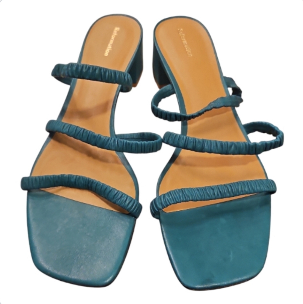 REFORMATION | Assunta Teal Green Strappy Slide Sandals 9.5 - Picture 2 of 9